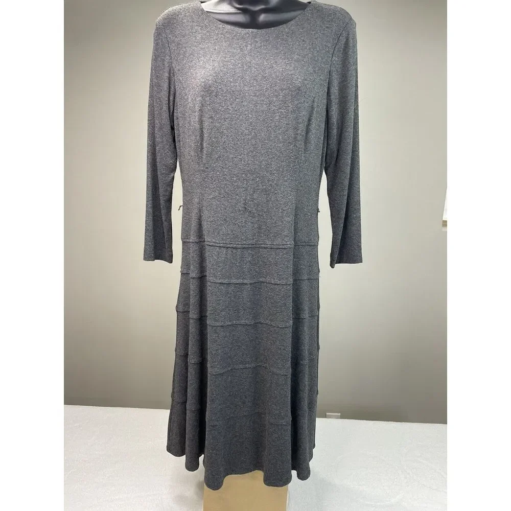 Tommy Hilfiger Women Charcoal Gray L/S Scoop Neck Bodycon‎ A-Line Midi size 6.